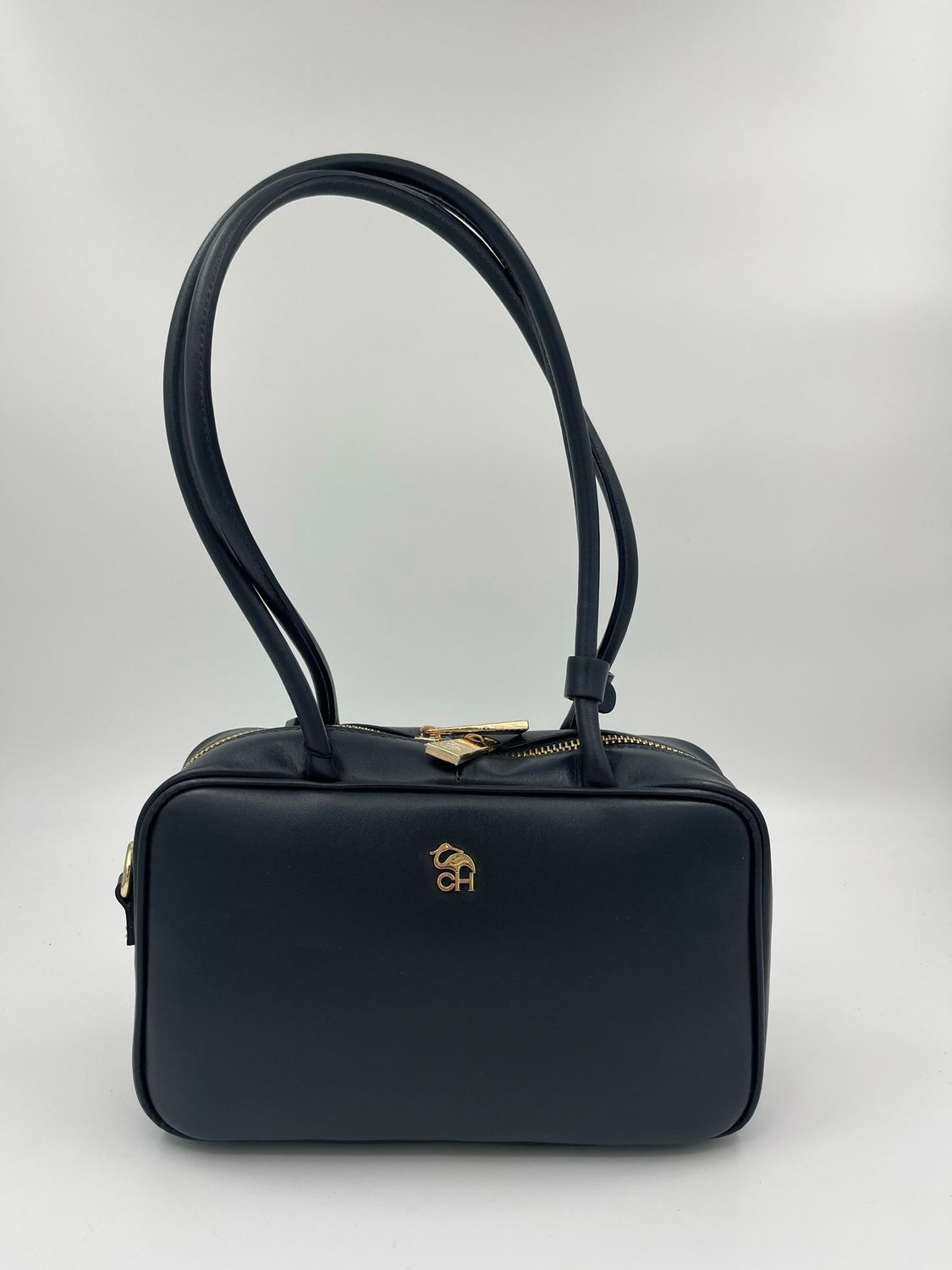 Stijlvolle handtas in fijn blauw kalfsleder