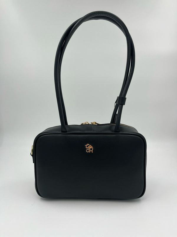 Stijlvolle handtas in fijn zwart kalfsleder