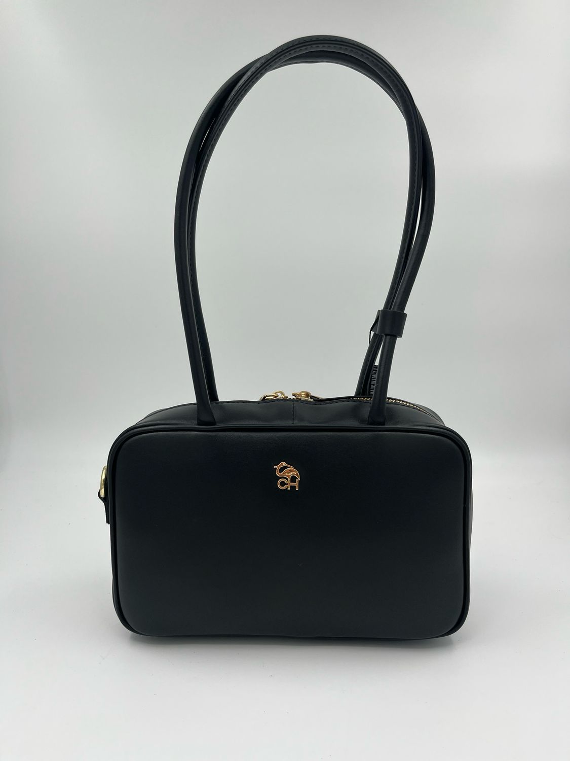 Stijlvolle handtas in fijn zwart kalfsleder