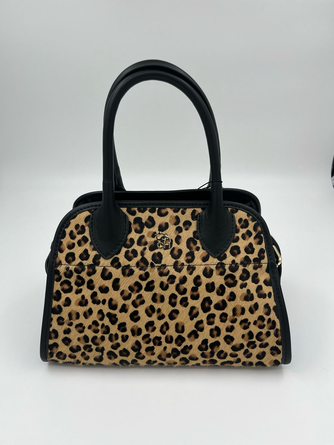 Classy leopard handtas in leder en koehuid