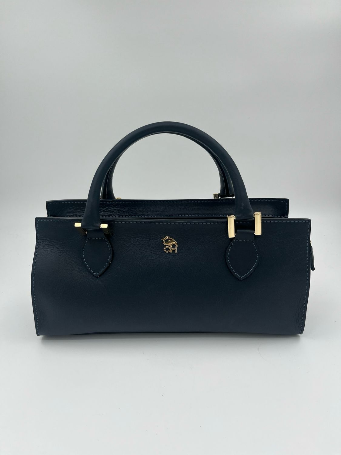 Klassevolle handtas in blauw kalfsleder