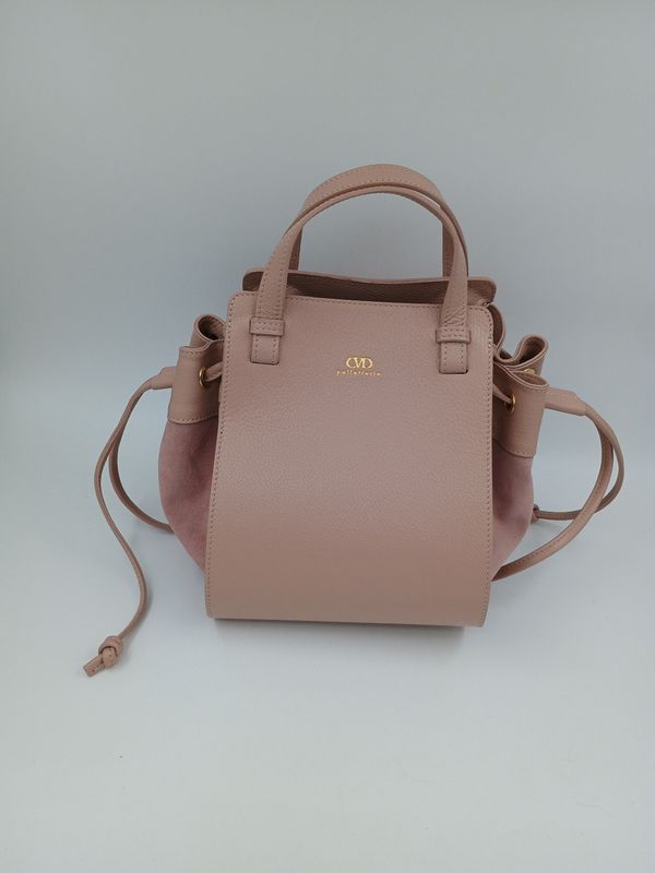 Originele handtas in Vieux Roze kalfsleder en suède