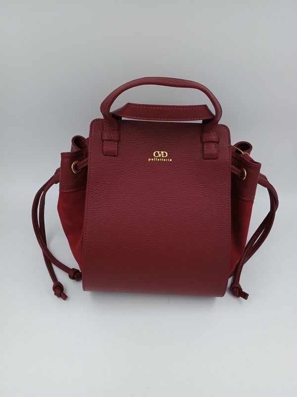 Originele handtas in Bordeaux kalfsleder en suède