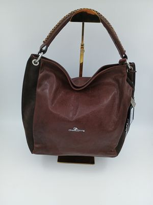 Praktische handtas in donkerbruin kalfsleder en suéde