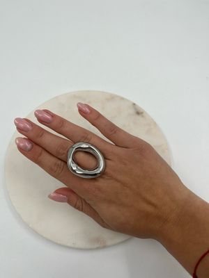 Chunky Oval Ring Big Zilver