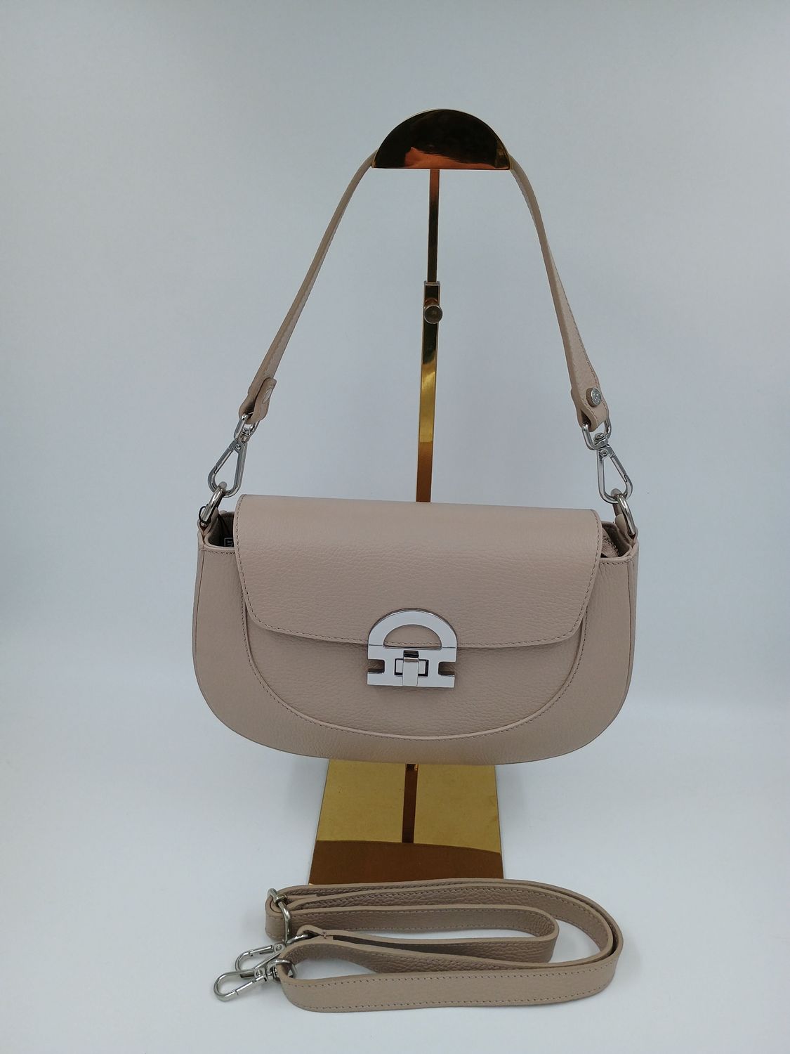 Trendy handtas in beige kalfsleder