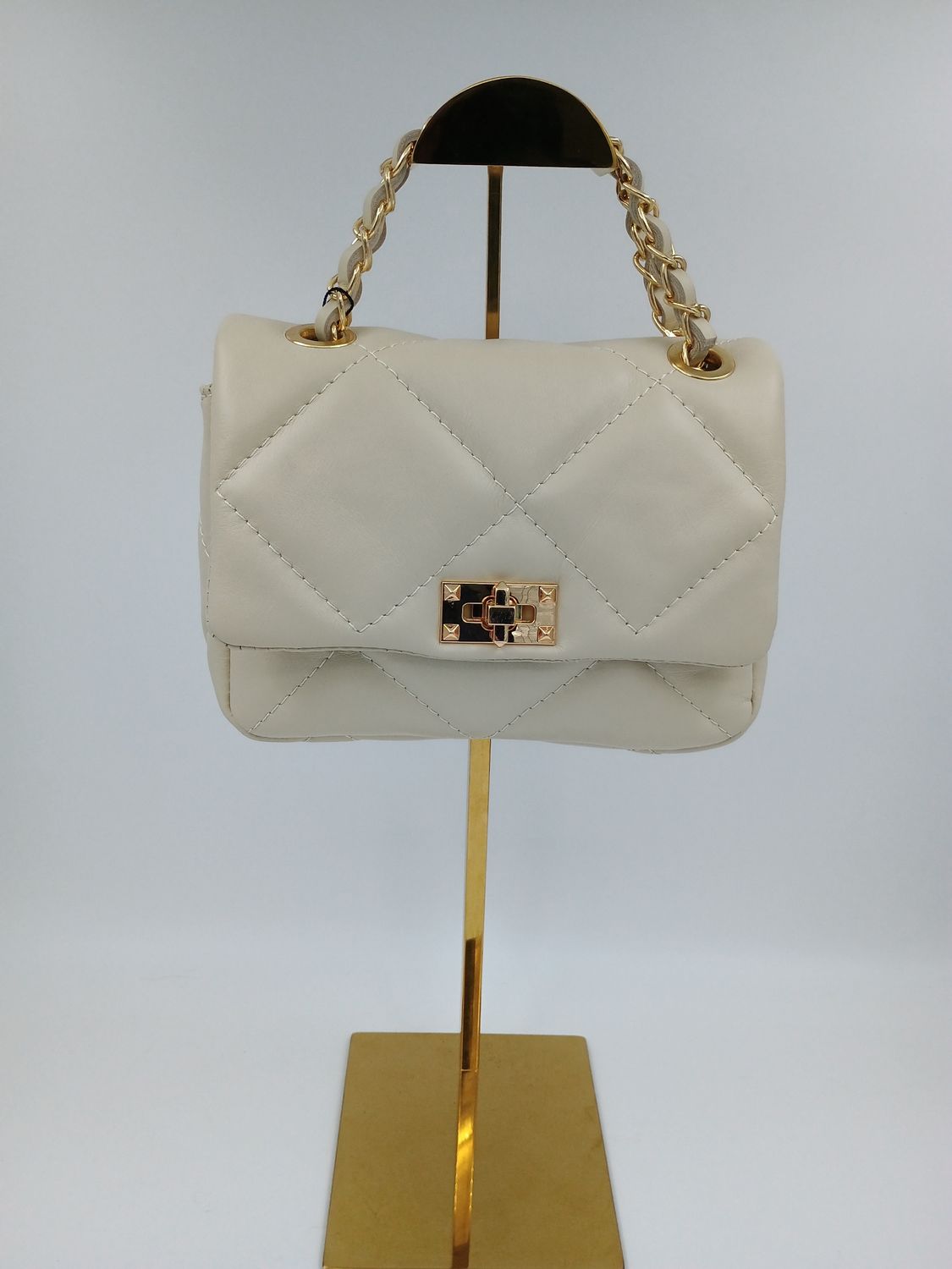 Classy handtas in doorstikt beige kalfsleder