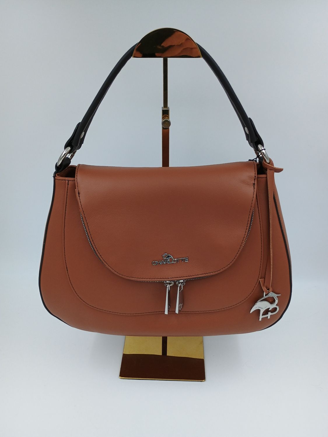 Moderne Alba Handtas in natuurlook bruin kalfsleder