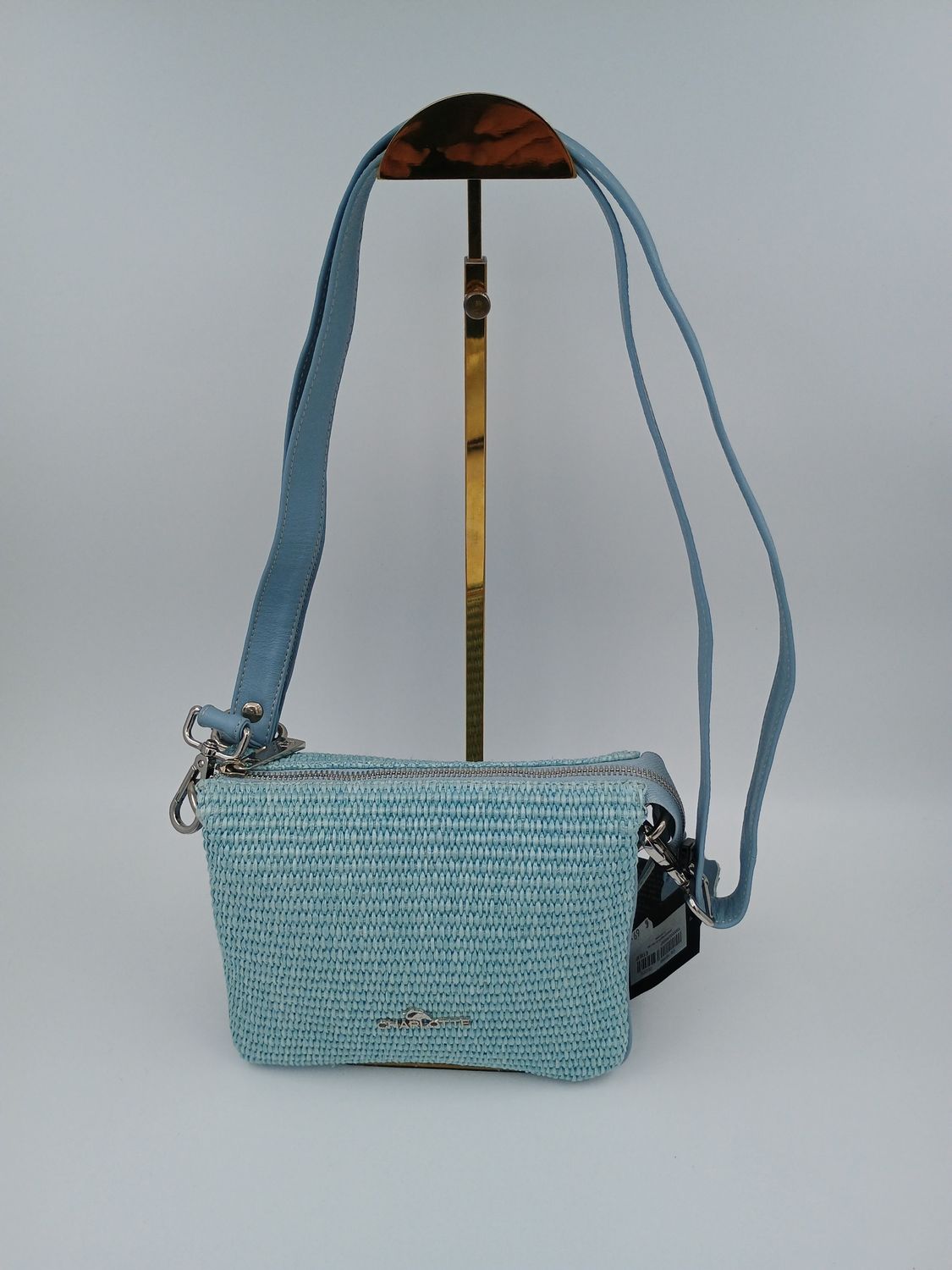 EXILIS 1196 Minitas met riem  uit leder en Raffia CELESTE