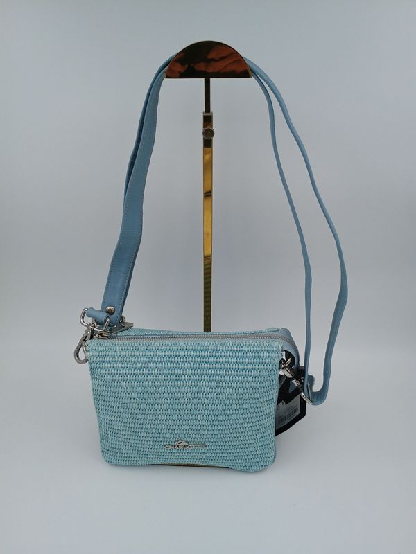 EXILIS 1196 Minitas met riem  uit leder en Raffia CELESTE