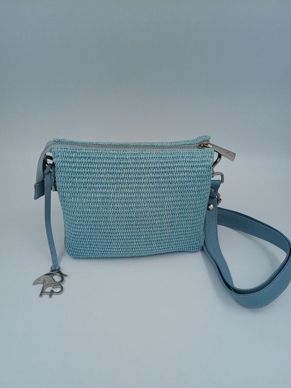 EXILIS 1196 Minitas met riem  uit leder en Raffia CELESTE