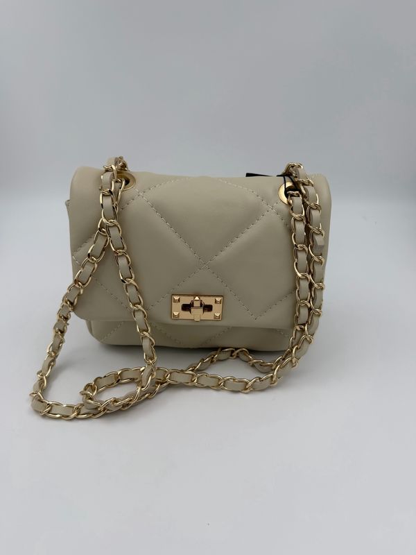 Classy handtas in doorstikt beige kalfsleder