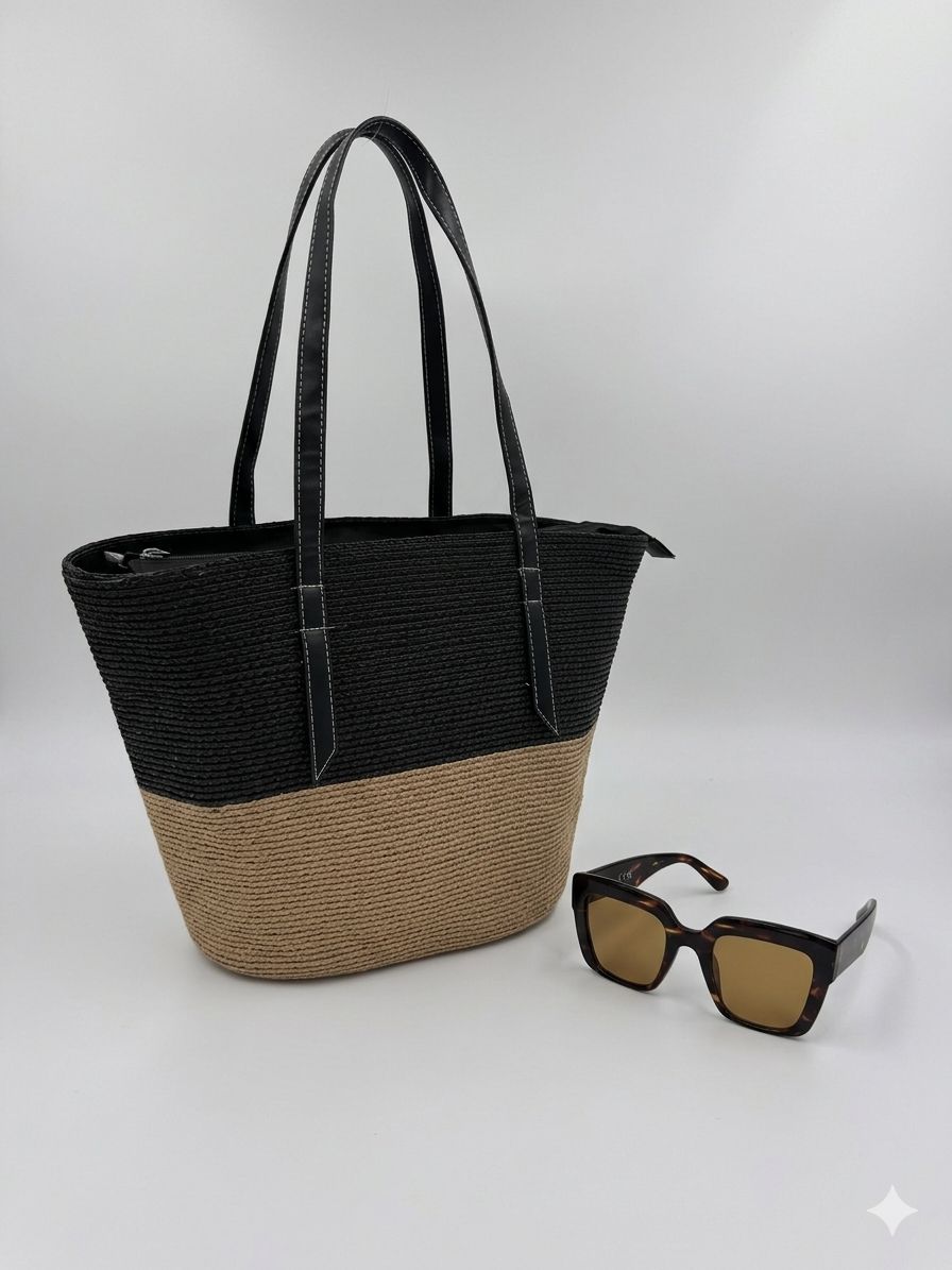 Summer Set Black Beach Bag &amp; Square Sunnies