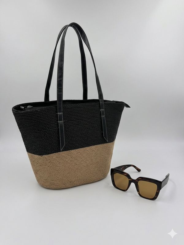 Summer Set Black Beach Bag &amp; Square Sunnies