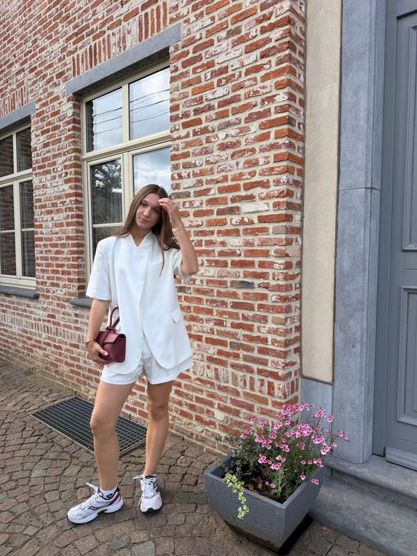 Cross Over Short Sleeve Blazer Wit