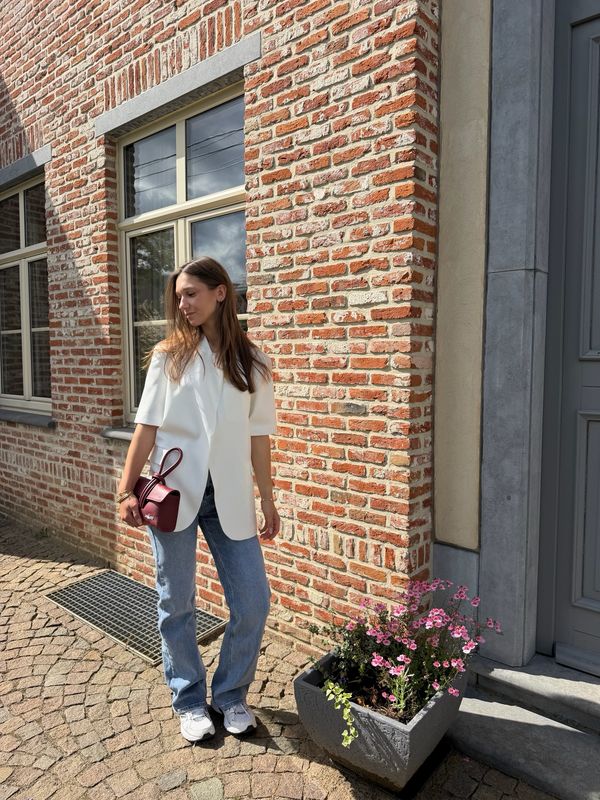 Cross Over Short Sleeve Blazer Wit