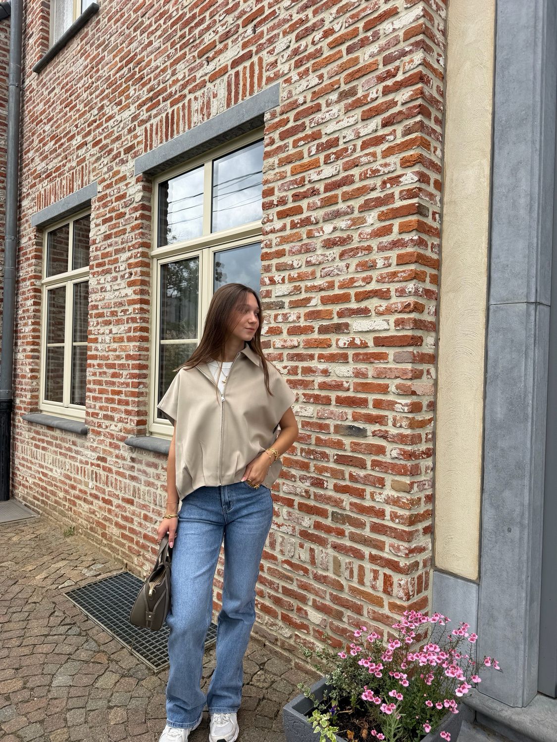 Bomber Style Vest Donker Beige