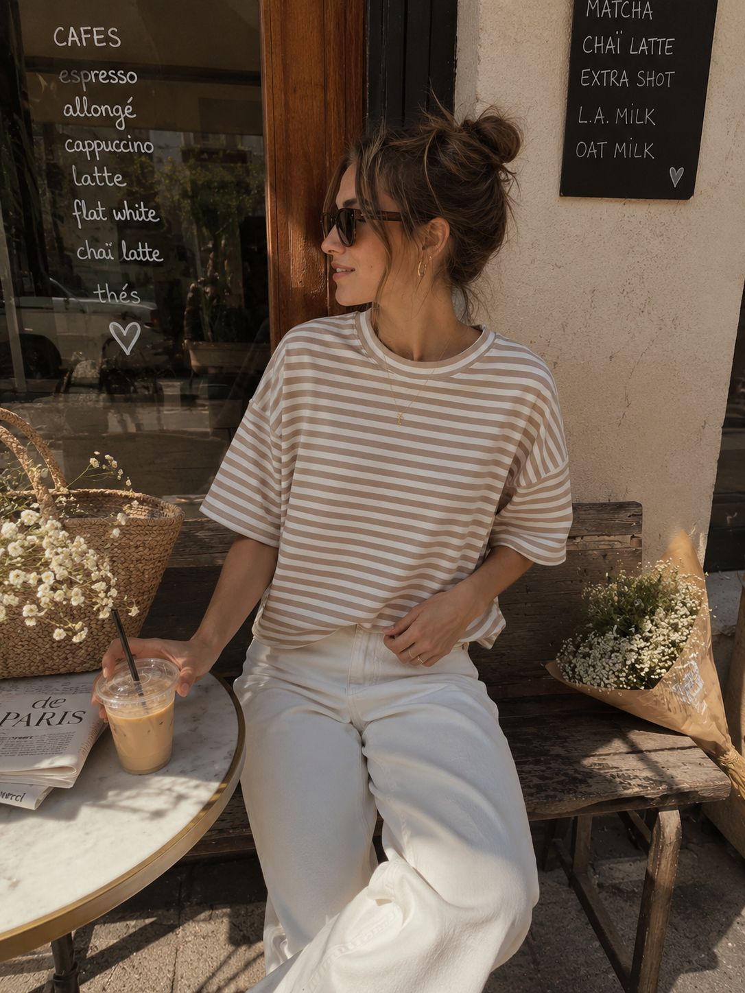 Striped Tee Beige/Wit