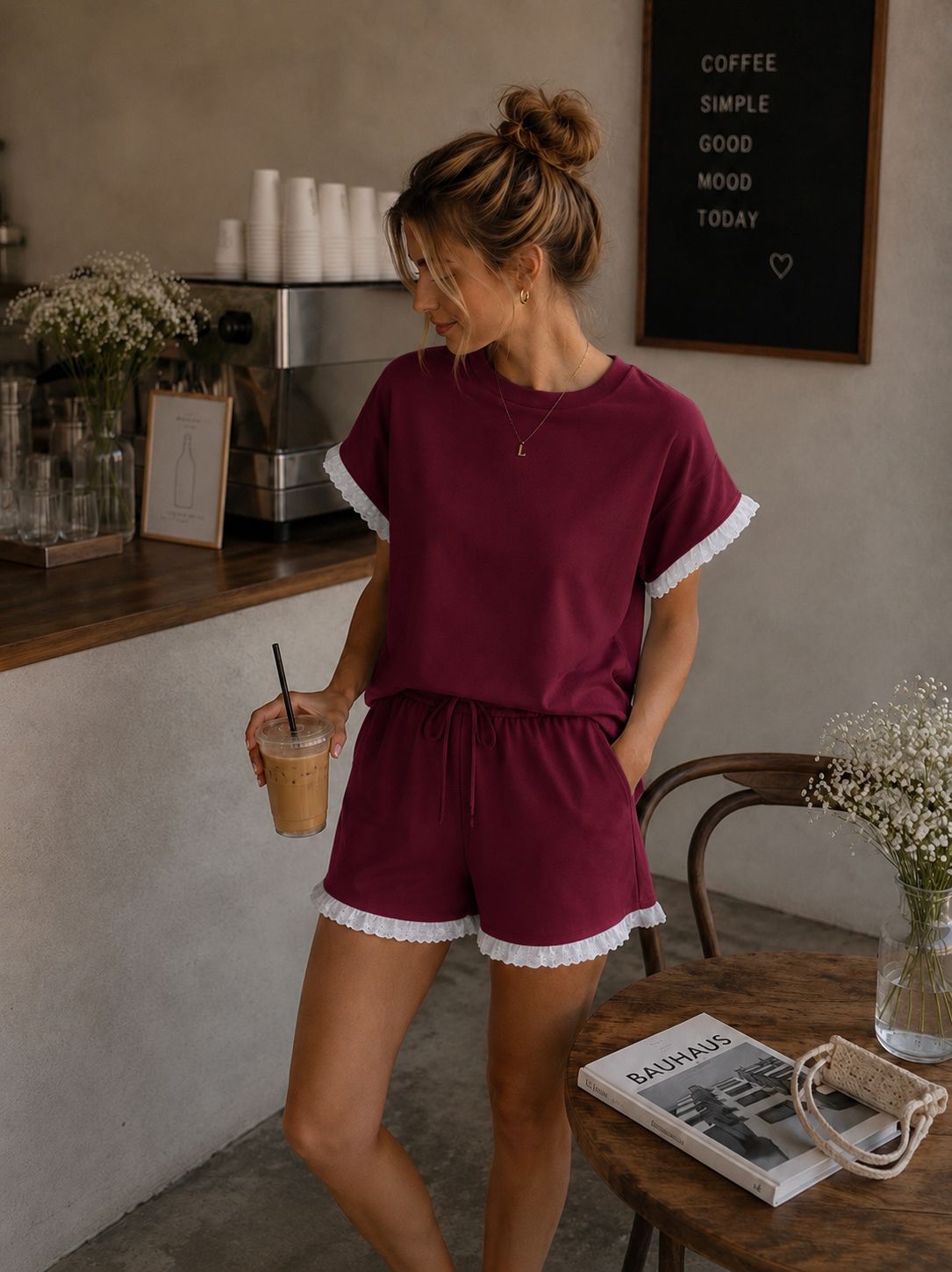 Lounge Set Lace Bordeaux