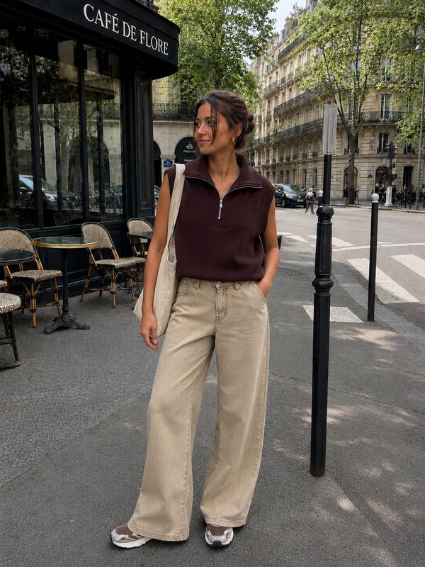 Wide Leg Jeans White Beige