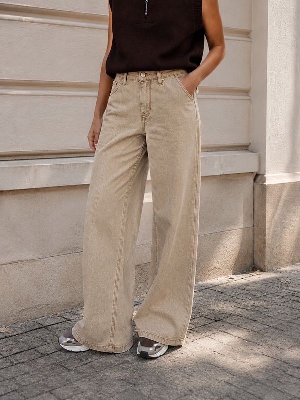 Wide Leg Jeans White Beige