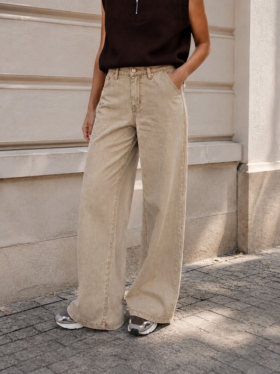 Wide Leg Jeans White Beige