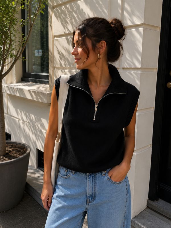 Half Zip Up Gilet Bruin
