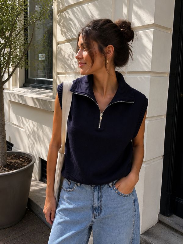 Half Zip Up Gilet Blauw