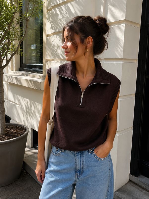 Half Zip Up Gilet Bruin