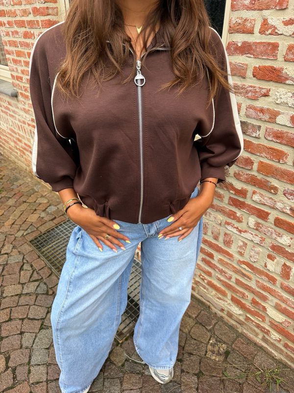 Sporty Zip Vest Brown x White