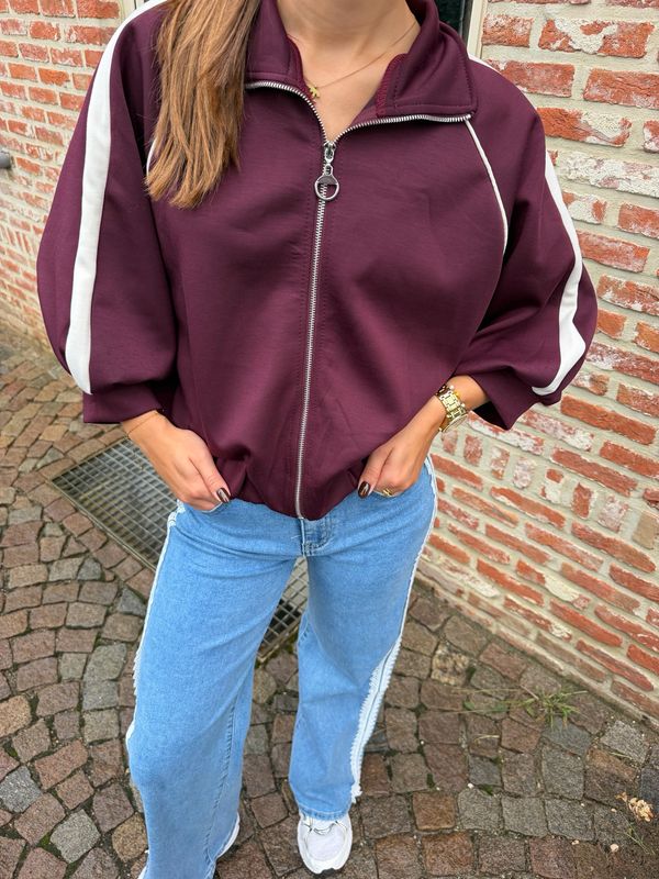 Sporty Zip Vest Burgundy x White