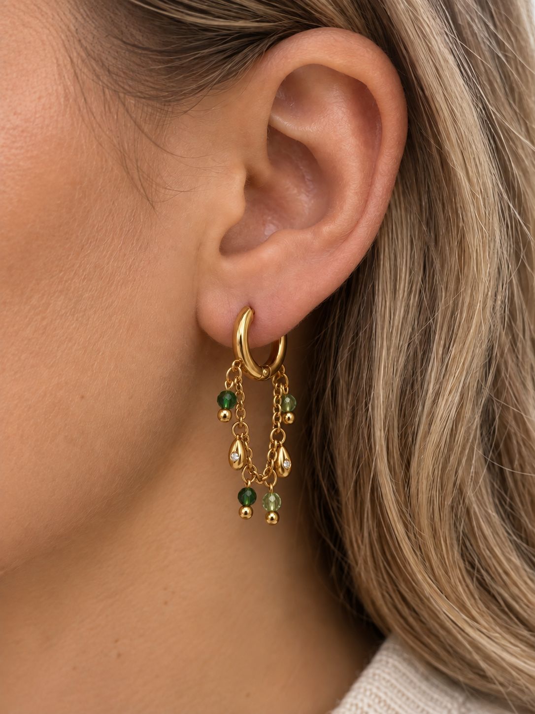 Lou Earings Green x Gold