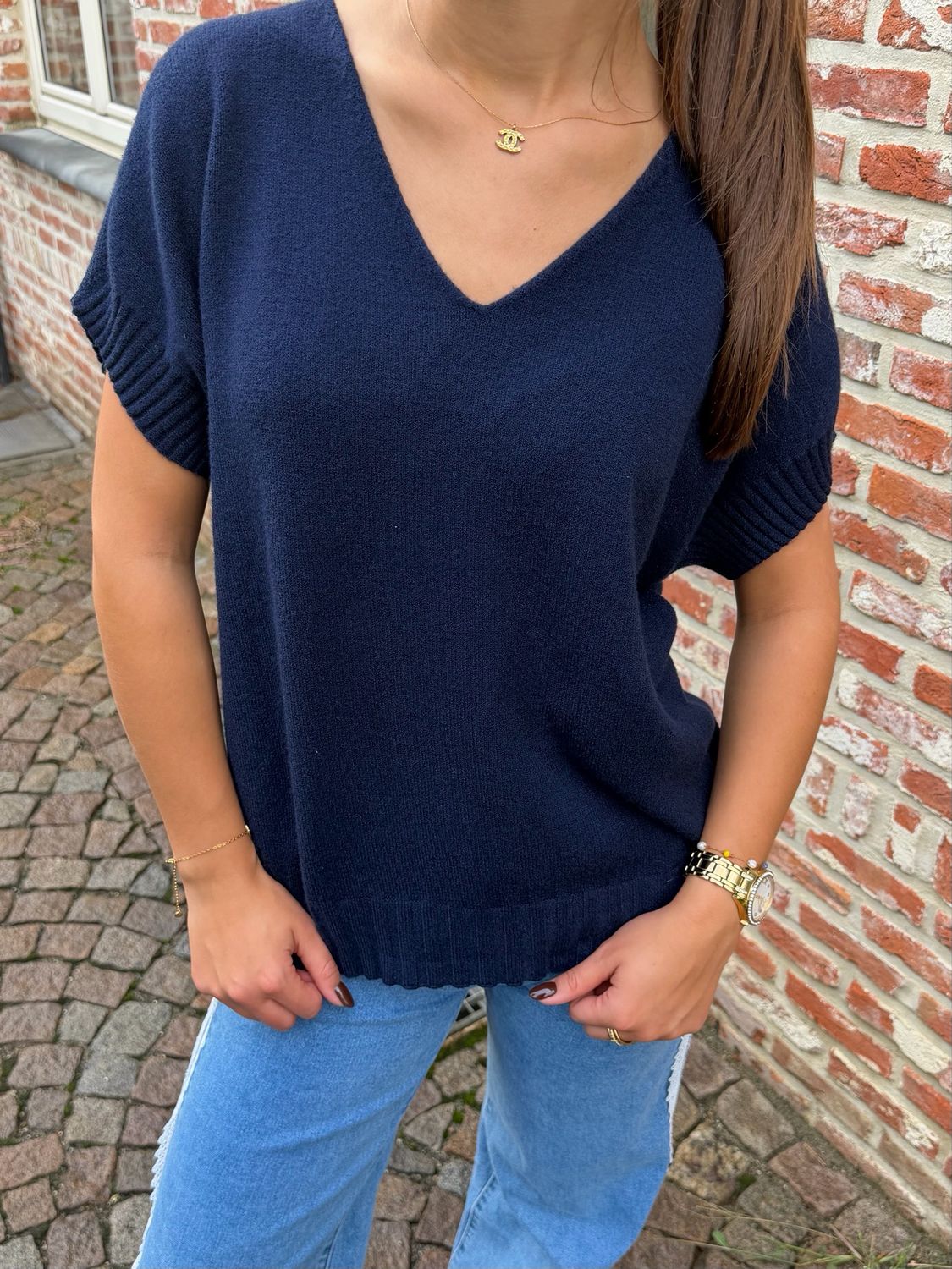 Soft V-Neck Knit Navy