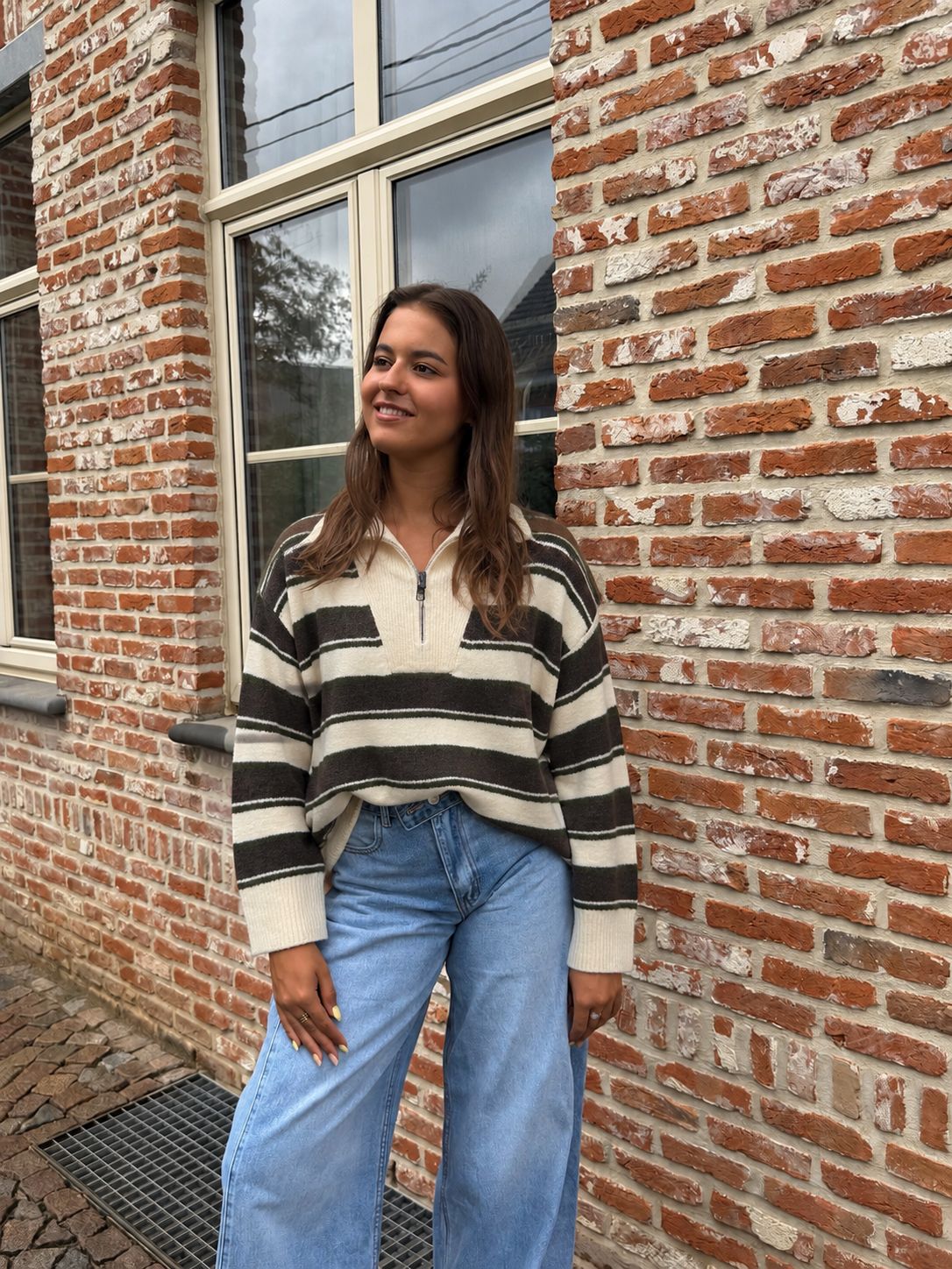 Striped Zip Up Sweater