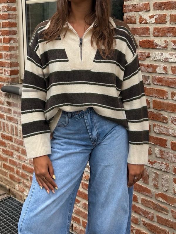Striped Zip Up Sweater