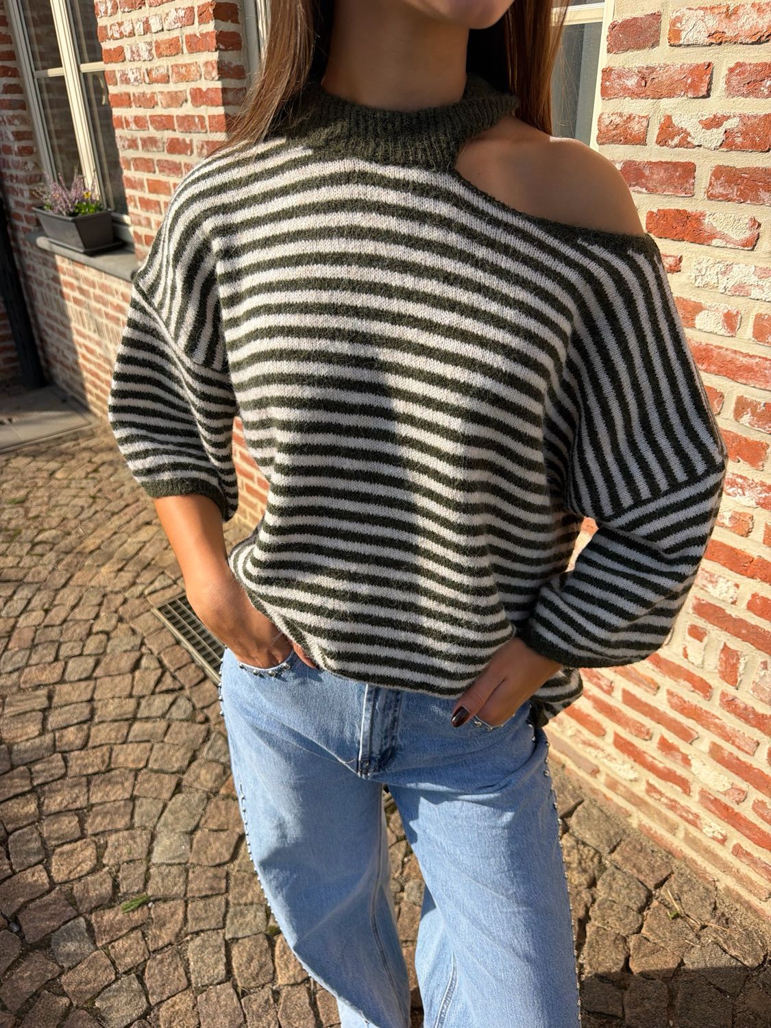 Striped Mila Chocker Knit Green X Ecru