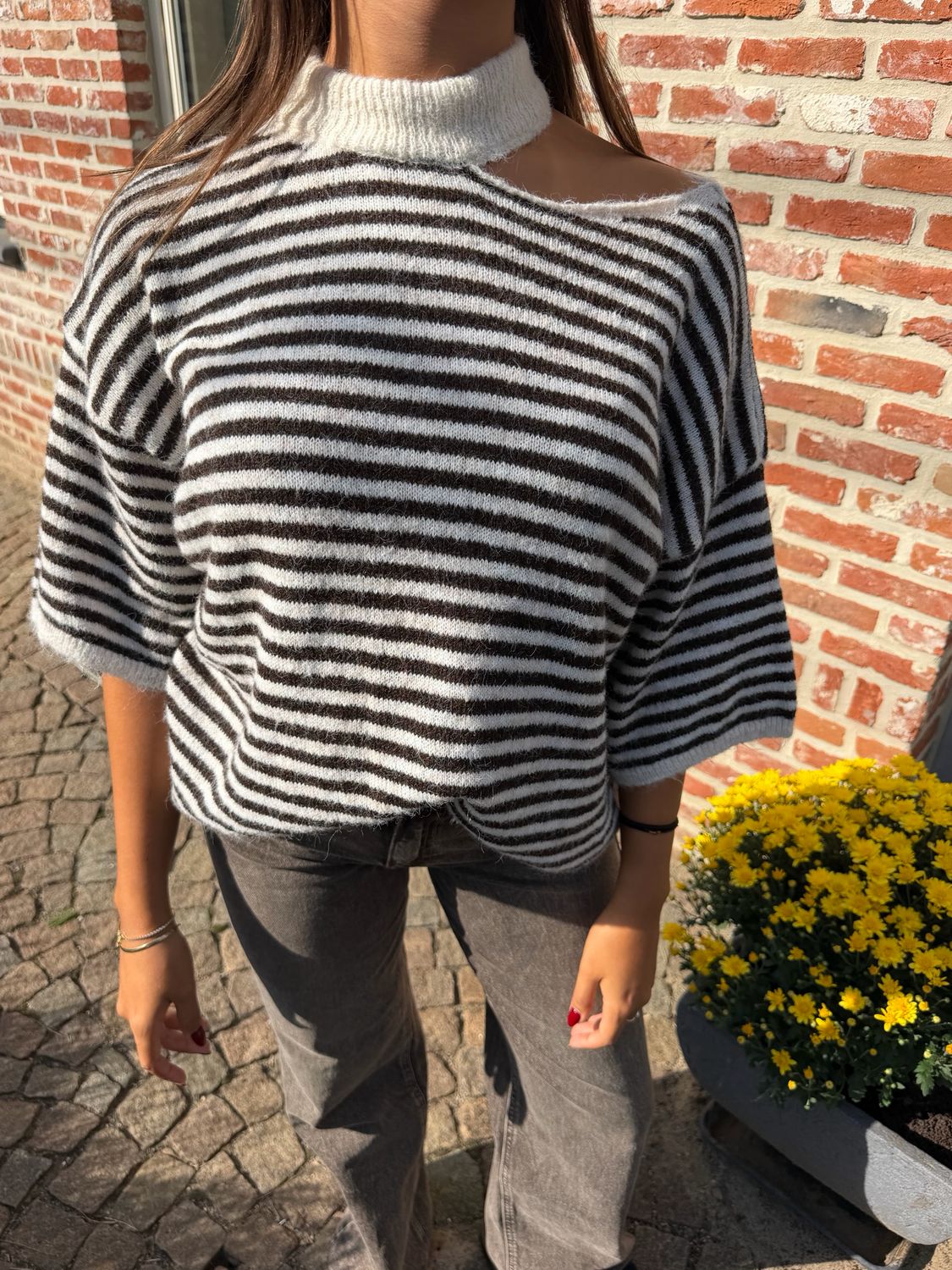 Striped Mila Chocker Knit Brown X Ecru