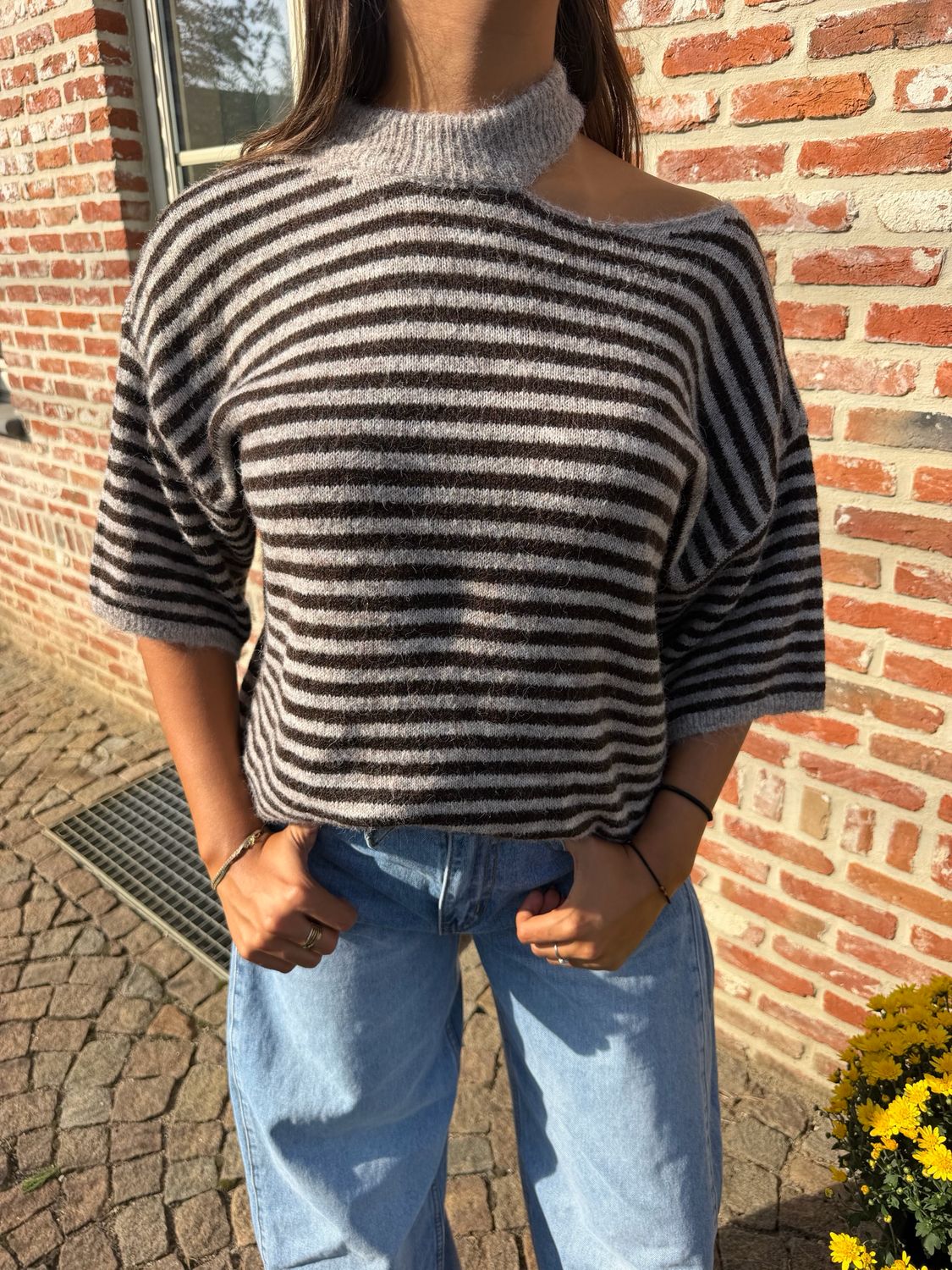 Striped Mila Chocker Knit Taupe X Brown
