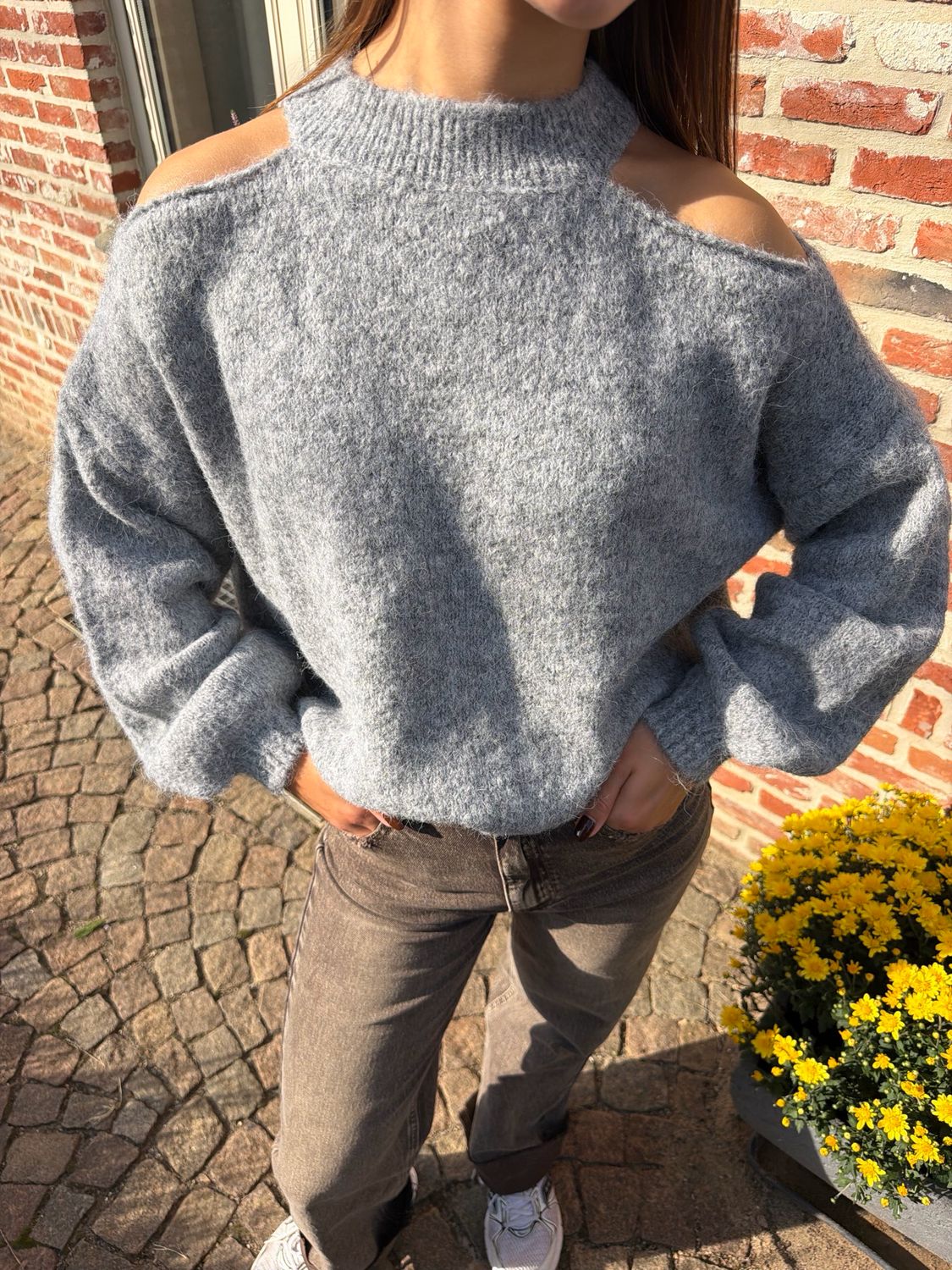 Open Shoulder Sweater Grey