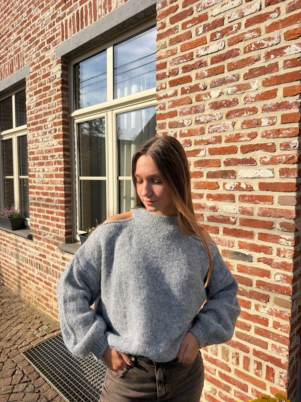 Open Shoulder Sweater Grey