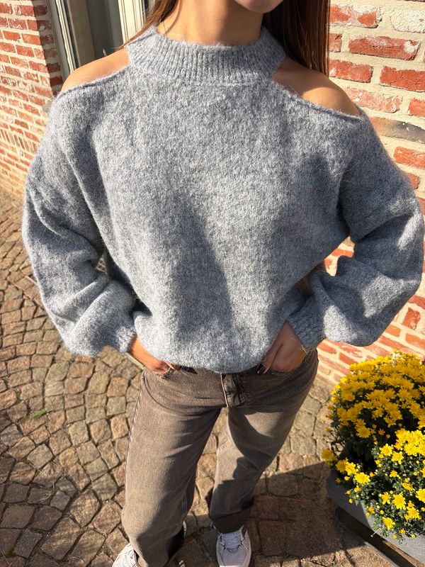 Open Shoulder Sweater Grey