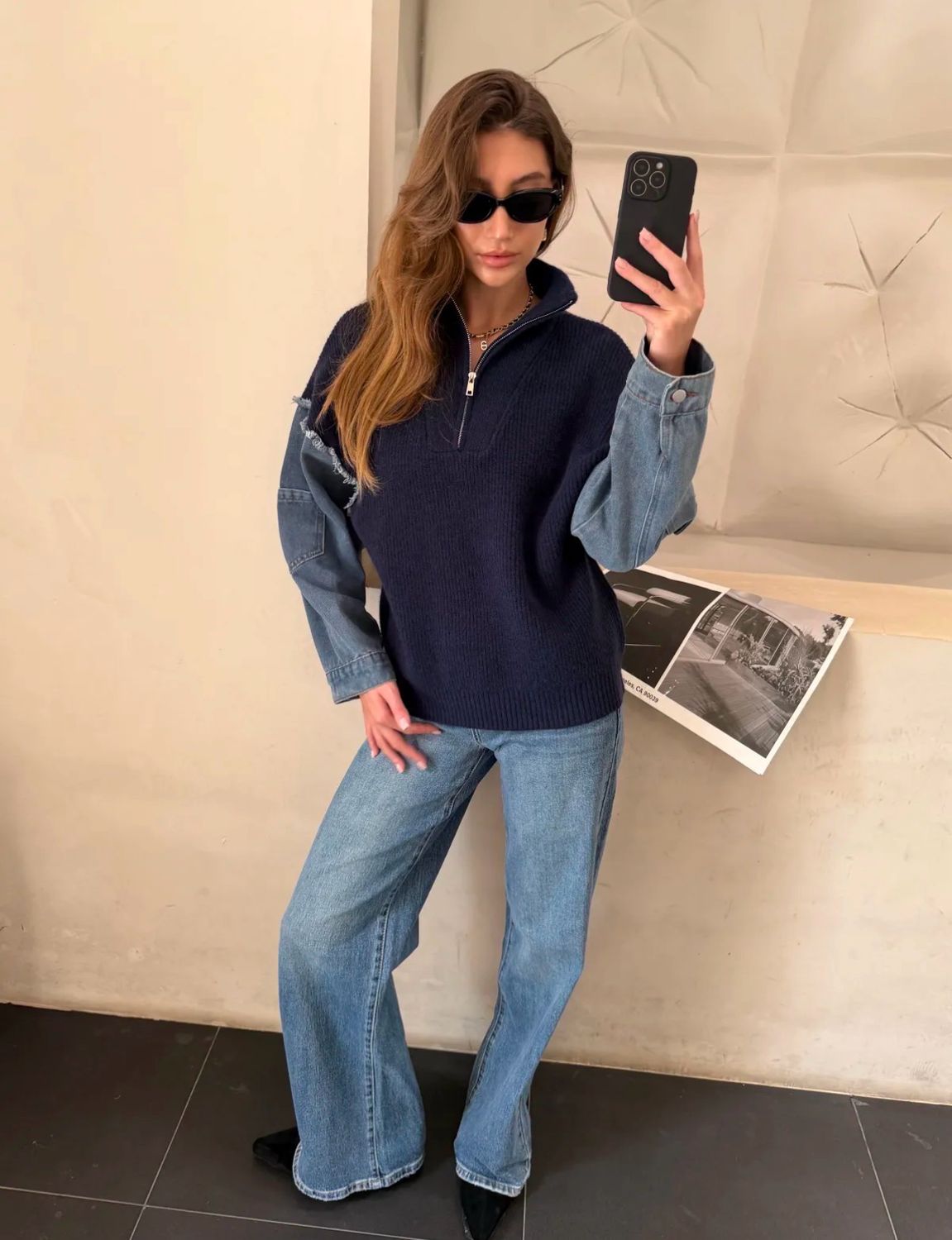 Denim style Half Zip Sweater
