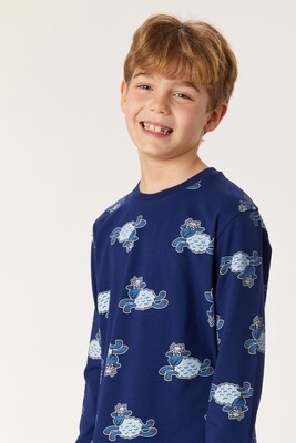 Jongenspyjama, Woody, thema Schaap, Blauw / alloverprint Jongenspyjama, Woody, thema Schaap, Blauw / alloverprint