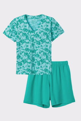 Pyjama short, LordsxLilies, Blauw/groene bloemenprint