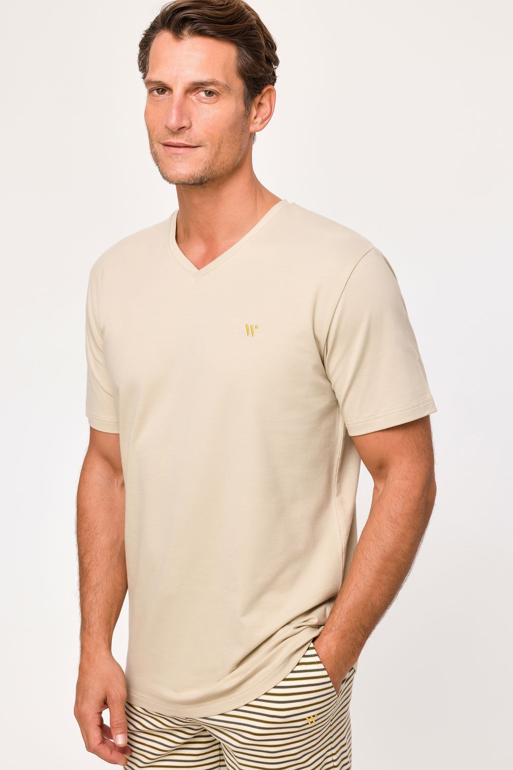 Herenpyjama, Woody, Beige streep