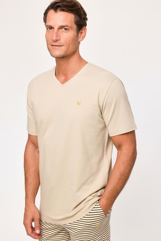 Herenpyjama, Woody, Beige streep