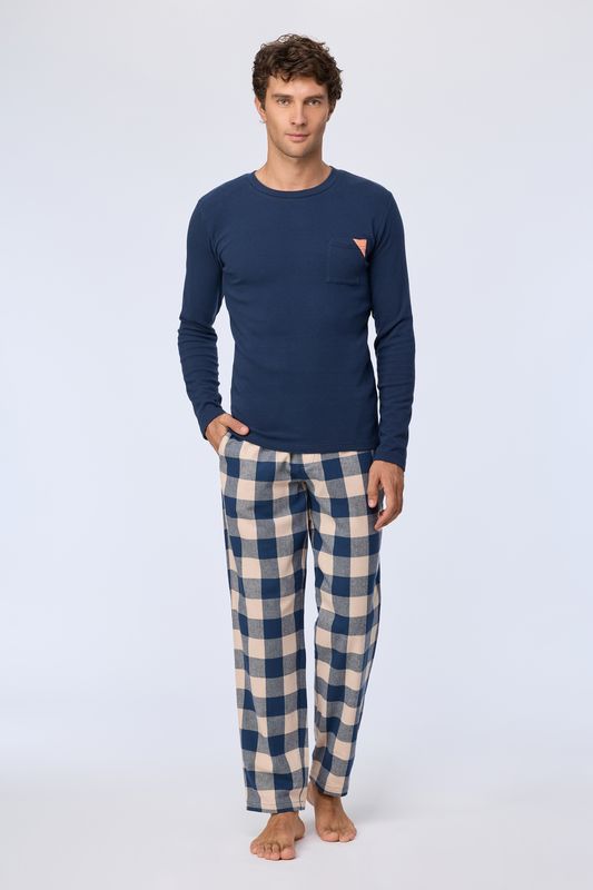 Herenpyjama met geruite broek, LordsxLilies, Donkerblauw