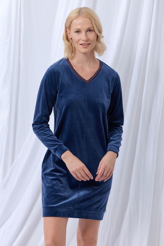 Nachtkleed/homeware in velours, LordsxLilies, Donkerblauw