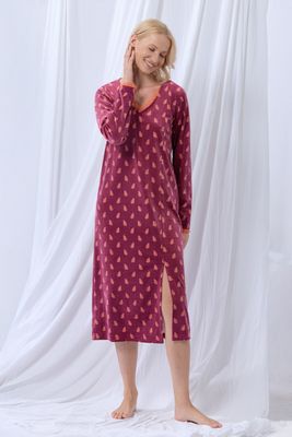 Lang nachtkleed/homerware, LordsxLilies, Wijnrood met blaadjes