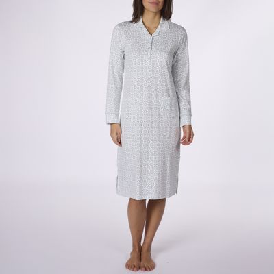 Lang nachtkleed, Canat, Wit met groen/blauwe print Lang nachtkleed, Canat, Wit met groen/blauwe print